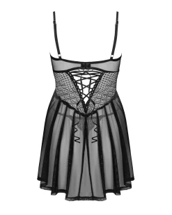 Czarna, prześwitująca babydoll i stringi