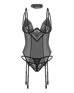 Czarny gorset, stringi i choker