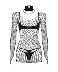 Komplet: sukienka, biustonosz, stringi i choker
