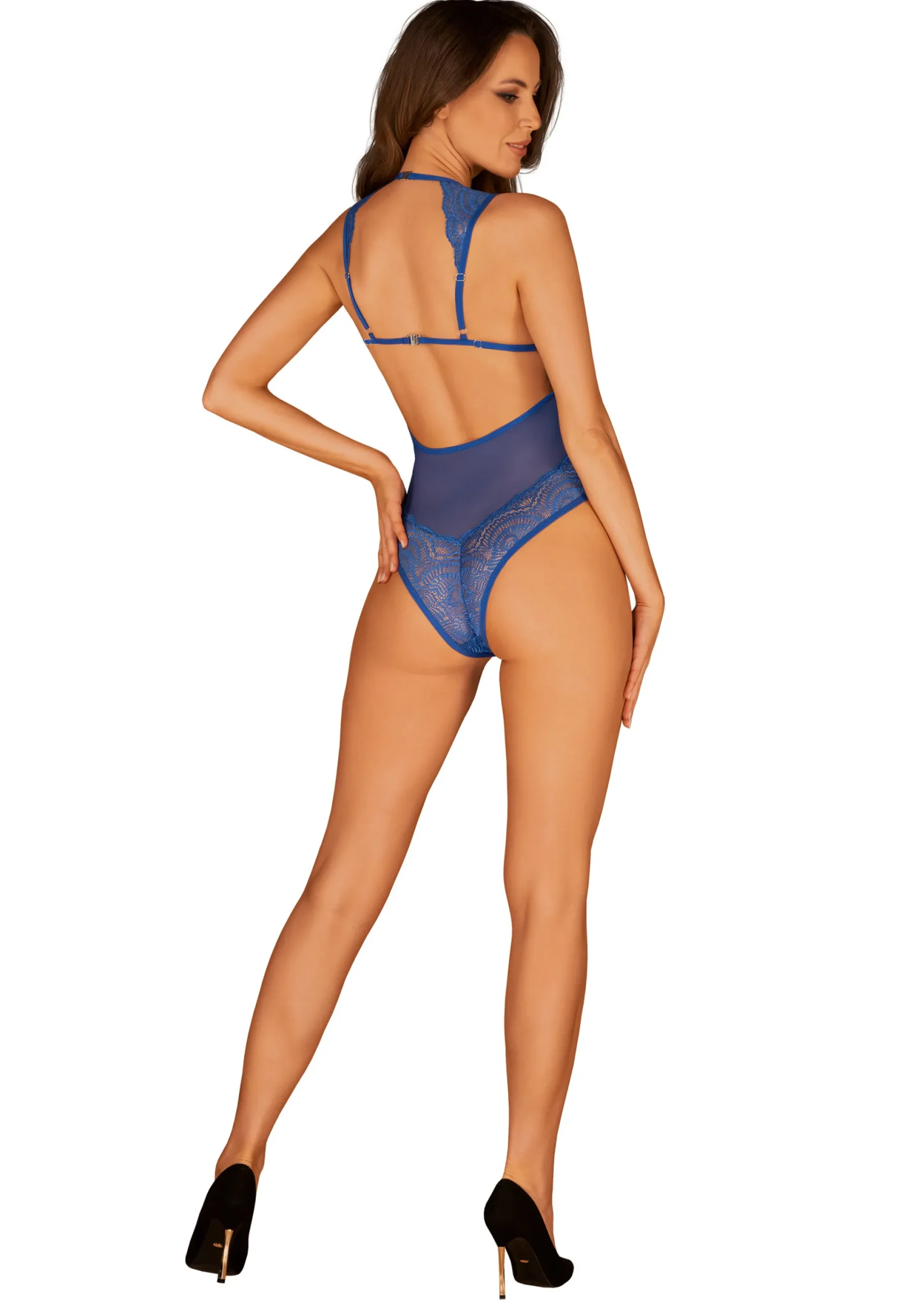 Niebieskie, koronkowe body