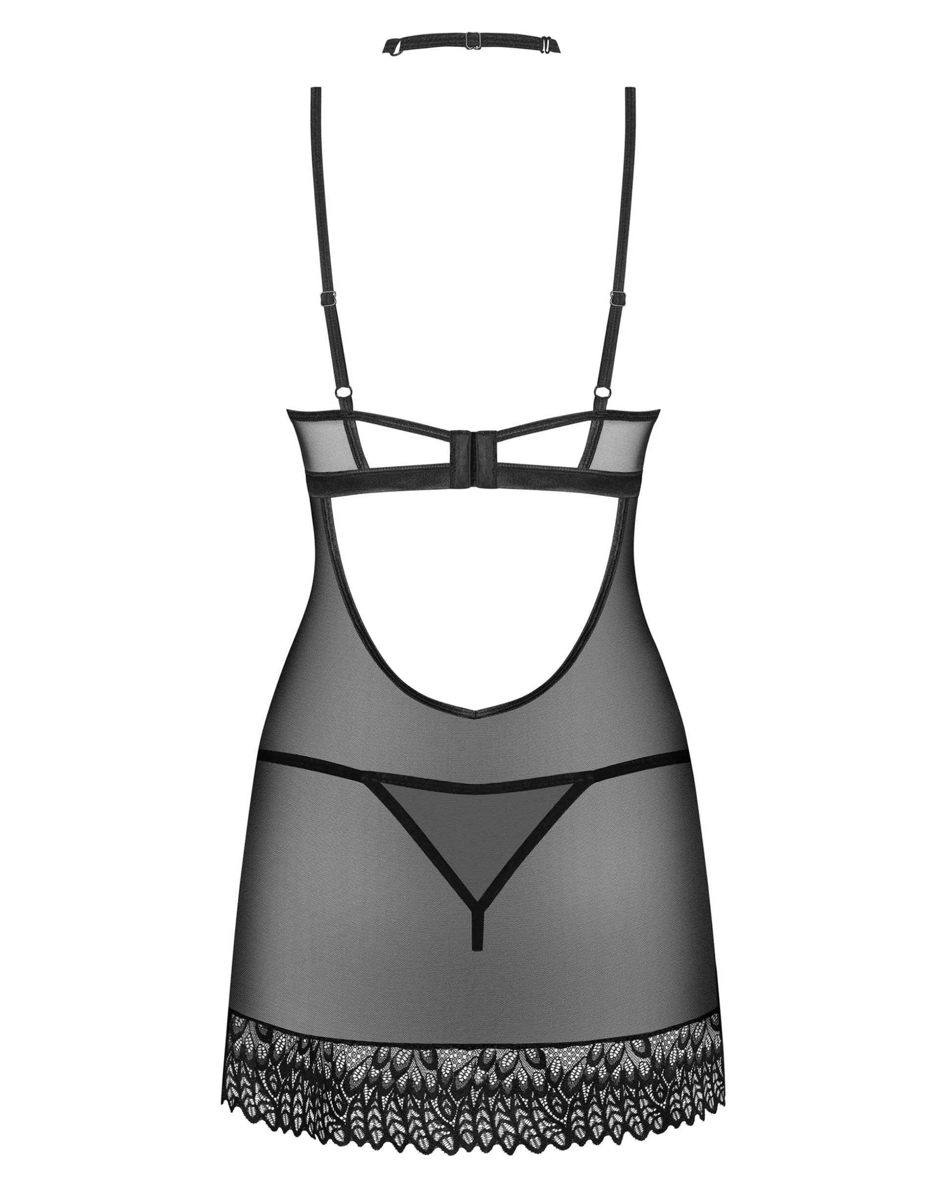 Prześwitująca koszulka, stringi i choker
