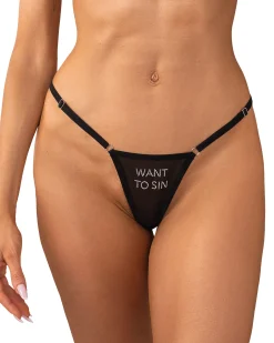 Stringi z napisem „Want to Sin”